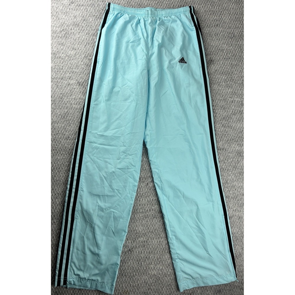 Vintage Y2K Adidas light blue nylon track pants Zipper Ankles 3 Stripes Small - Picture 1 of 9